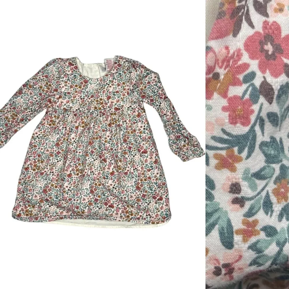 Haute Hippie Girls Floral Dress 5T Long Sleeve Cream Pink Boho Ditsy Micro Print